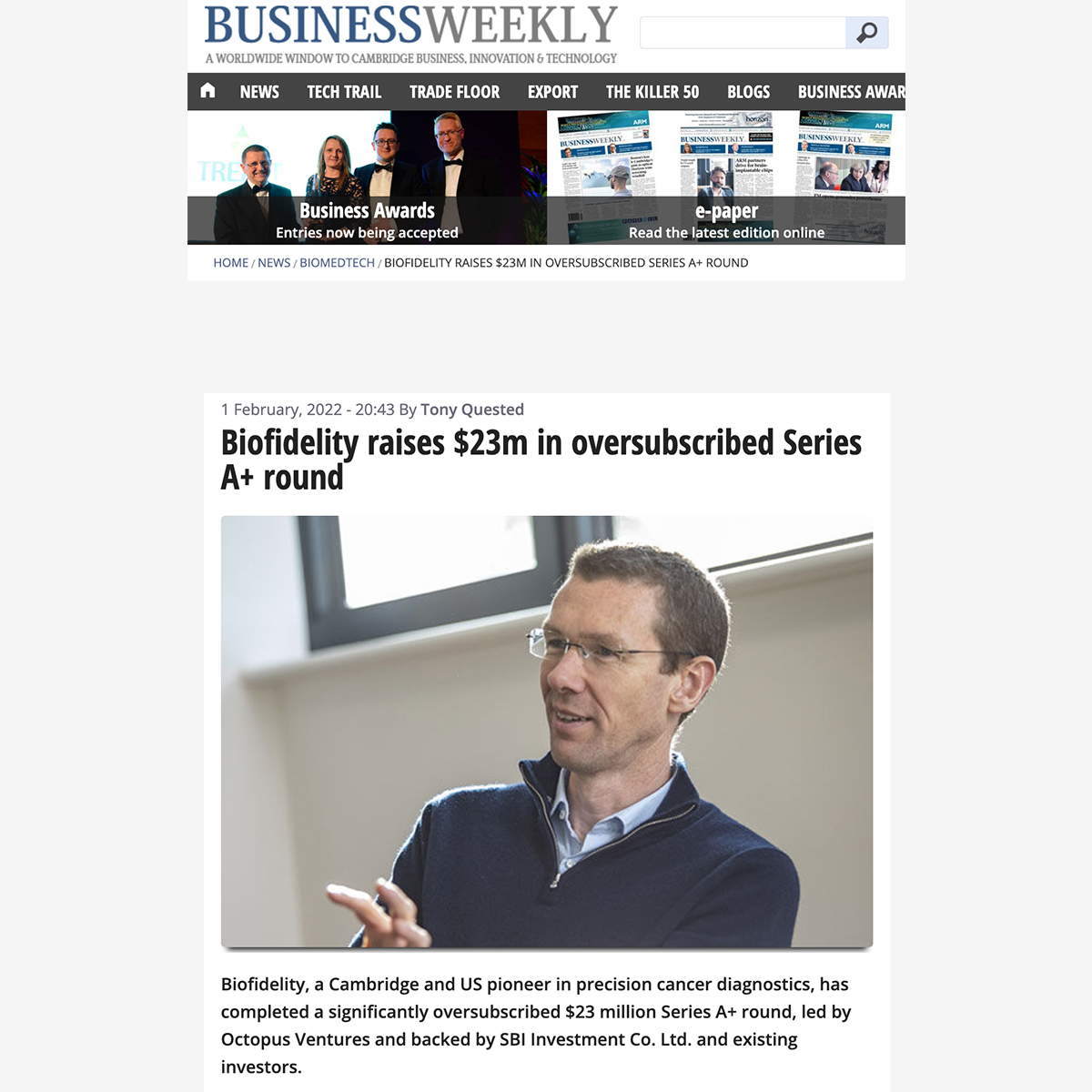 Biofidelity raises $23m in oversubscribed Series A+ round