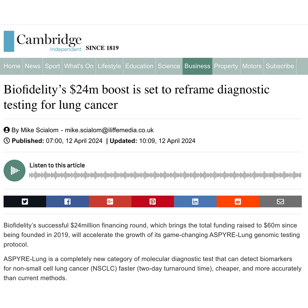 Biofidelity’s $24m boost is set to reframe diagnostic testing for lung cancer