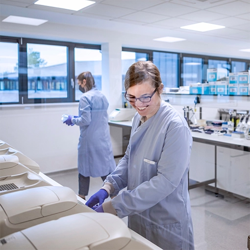 Two scientists at work in Biofidelity's laboratory.