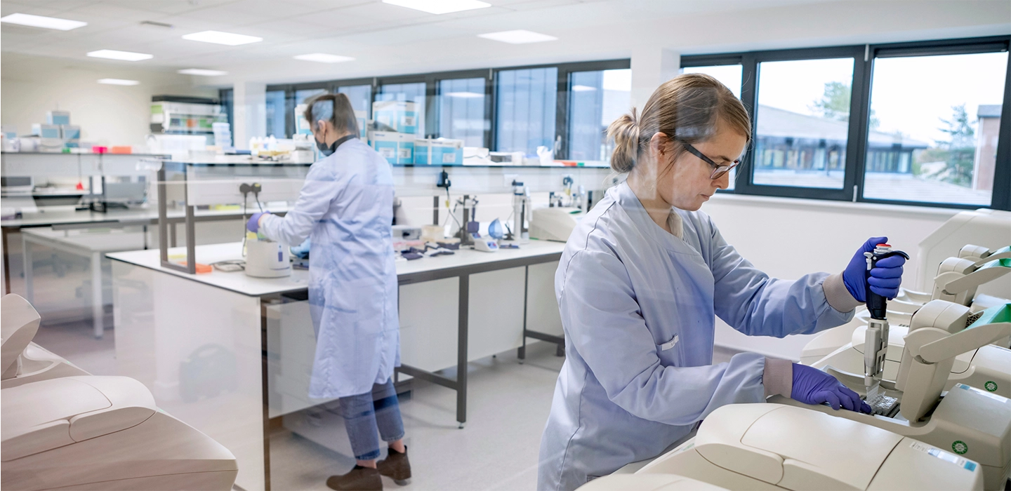 Two scientists at work in Biofidelity's laboratory.