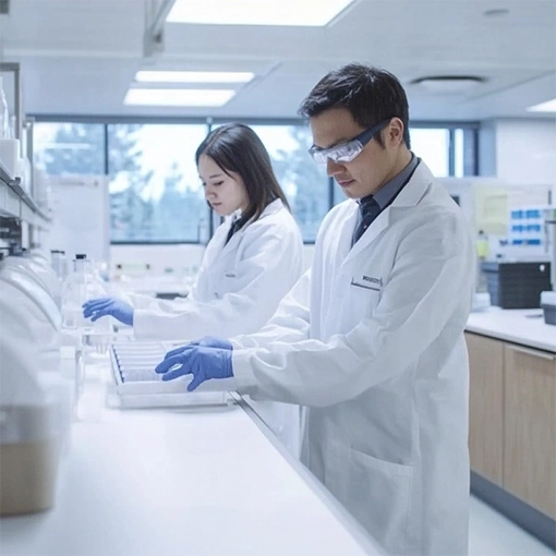 Two laboratory scientists prepare samples for NGS testing.